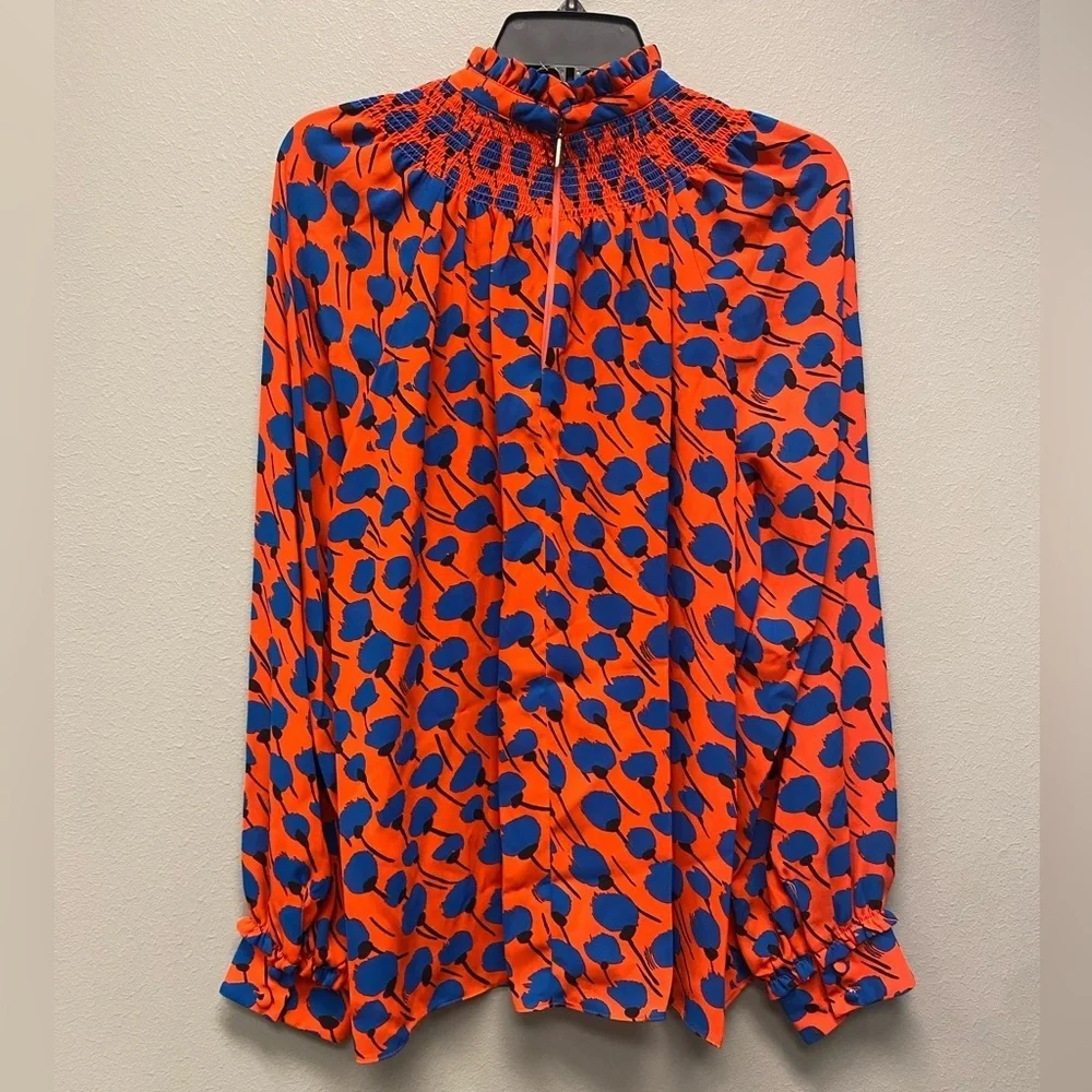 NWOT KATE SPADE Poetic Floral Smocked High-Neck Top Size Large